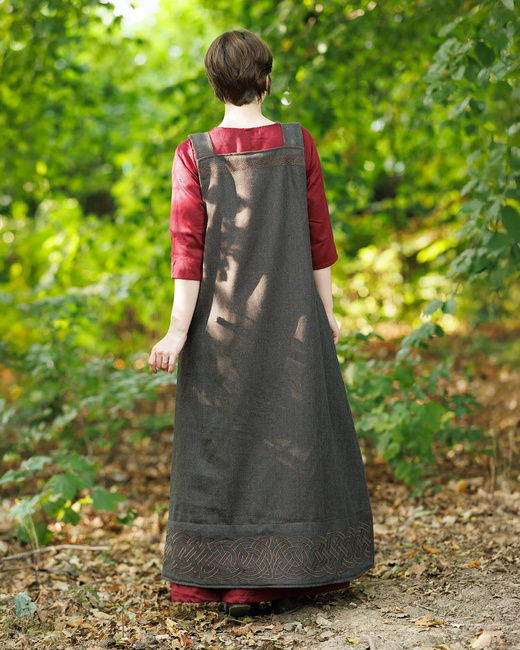 Alva Apron Dress Herringbone Brown - suknia fartuchowa