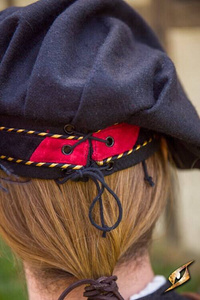 Wool Minstrel Hat - Black/Red - wełniany beret