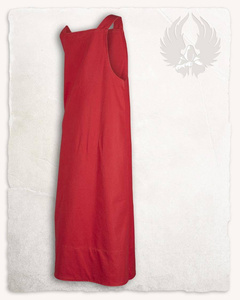 Lientje Apron Dress Red - płócienna długa suknia fartuchowa