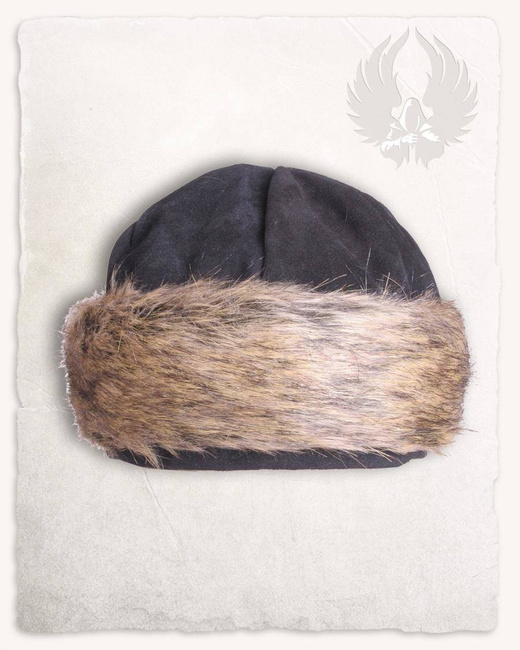 Ragi Fur Cap Suede Black - skórzana czapka z futrem