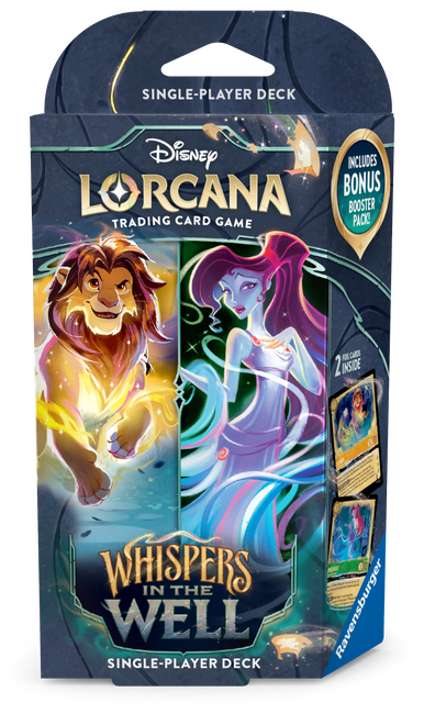Disney Lorcana: Whispers In The Well Zestaw dwóch (2) Starter Deck Amber and Emerald oraz Sapphire and Steel