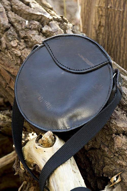 Round Leather Bag - Black