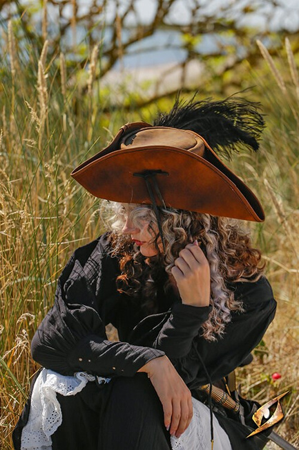 Simple Leather Pirate Tricorn Hat - Brown