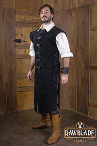 Jules long Leather Jerkin - Black