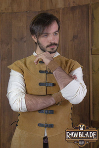 Jules long Leather Jerkin - Light brown