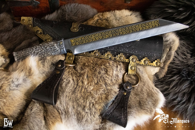 Seax - Knotted blade - Antler handle - Gold