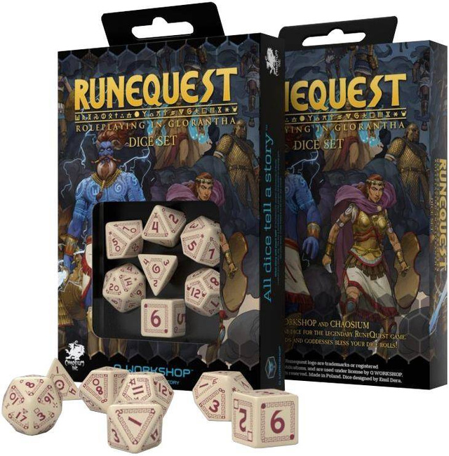 Komplet kości RuneQuest RPG: Beżowo-bordowy
