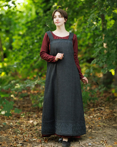 Alva Apron Dress Herringbone Black - suknia fartuchowa