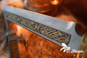 Seax - Dragon blade - Wooden handle - Gold