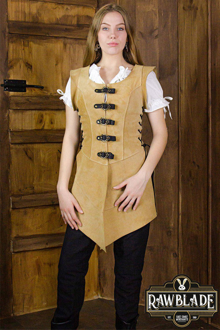 Julienne Leather Jerkin Long -Light Brown