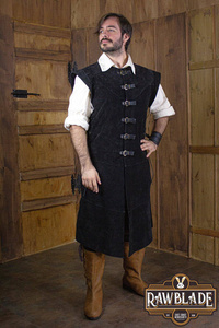 Jules long Leather Jerkin - Black