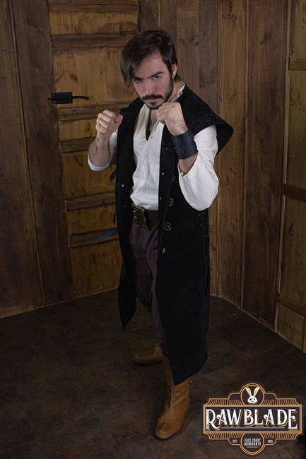 Jules long Leather Jerkin - Black