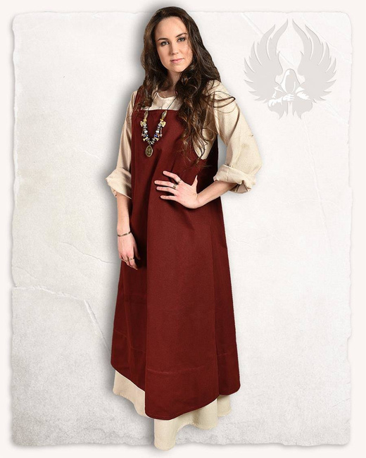 Lientje Apron Dress Bordeaux - płócienna długa suknia fartuchowa