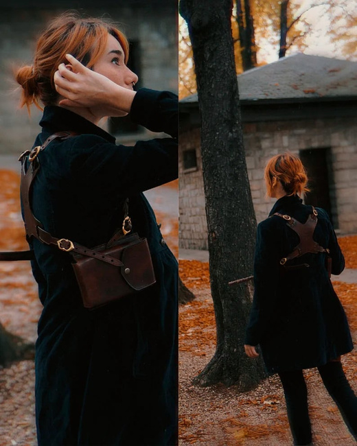 Leather wand holster - Black/Smooth - pokrowiec na różdżkę