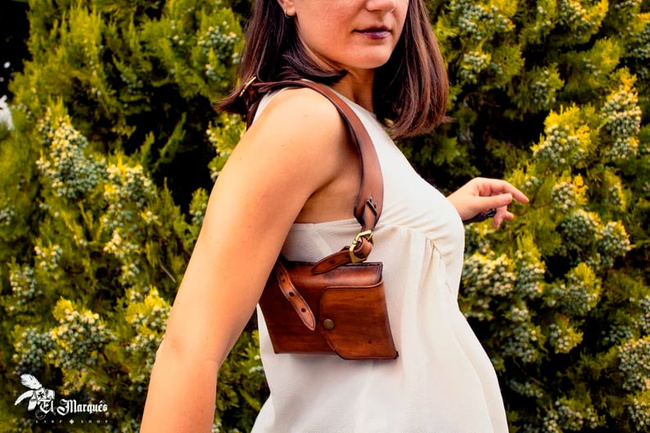 Leather wand holster - Black/Smooth - pokrowiec na różdżkę