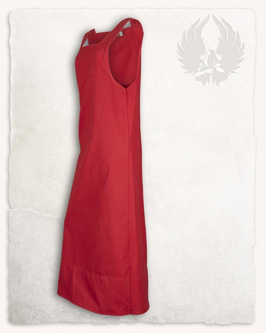 Lientje Apron Dress Red - płócienna długa suknia fartuchowa