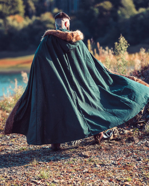 Aaron Cloak with fur - Green - płócienna peleryna