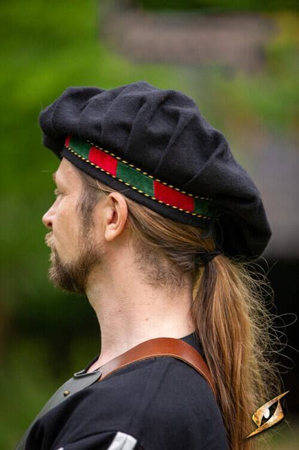 Wool Minstrel Hat - Red/Green - wełniany beret