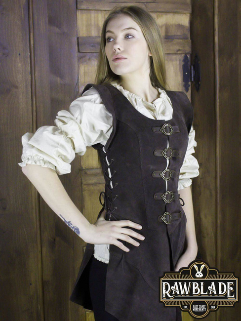 Julienne Leather Jerkin Long - Brown