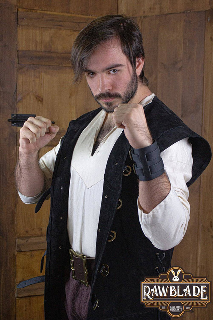 Jules long Leather Jerkin - Black