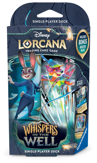 Disney Lorcana: Whispers In The Well Zestaw dwóch (2) Starter Deck Amber and Emerald oraz Sapphire and Steel