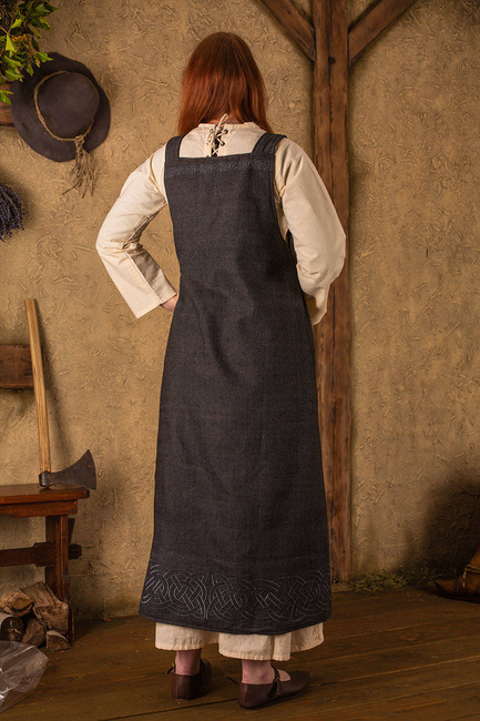 Alva Apron Dress Herringbone Black - suknia fartuchowa