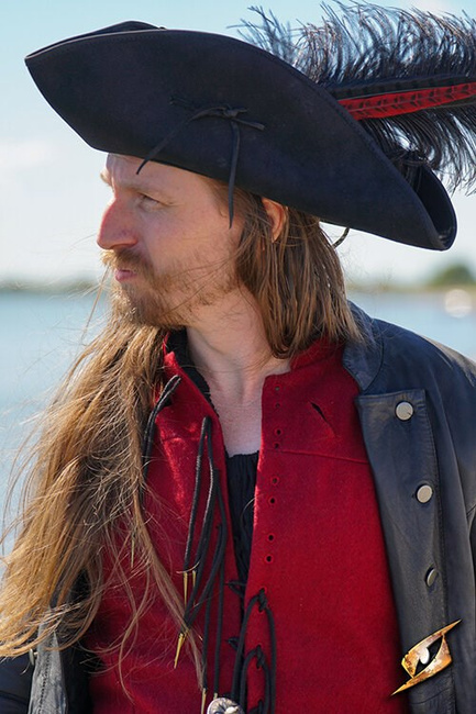 Simple Leather Pirate Tricorn Hat - Black