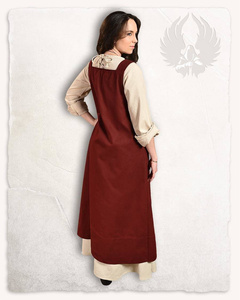 Lientje Apron Dress Bordeaux - płócienna długa suknia fartuchowa