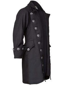 Captain Chad Buccaneer Coat Wool - Black - wełniany płaszcz