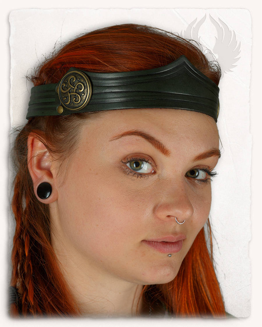 Isidor Studded Crown Round Green - skórzany diadem
