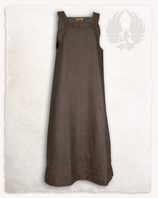 Alva Apron Dress Herringbone Brown - suknia fartuchowa