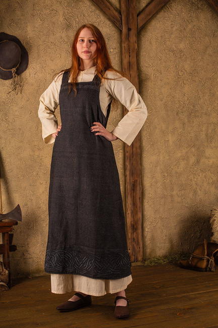 Alva Apron Dress Herringbone Black - suknia fartuchowa