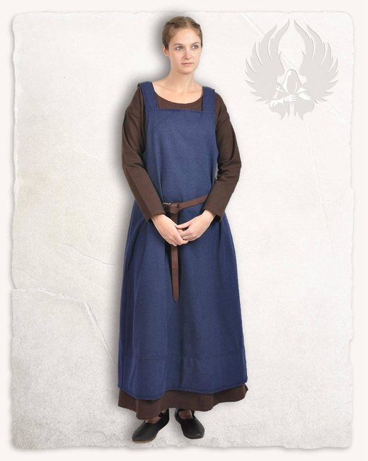 Lientje Apron Dress Blue - płócienna długa suknia fartuchowa