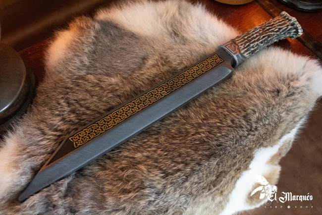 Seax - Knotted blade - Antler handle - Gold