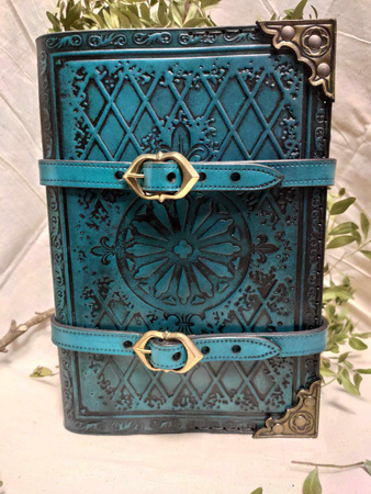 Leather Grimoire - Blue/Silver- skórzana księga/notatnik