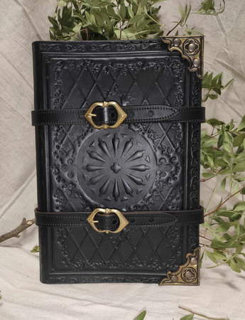 Leather Grimoire - Black/Gold - skórzana księga/notatnik
