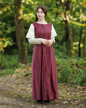 Elodie Dress Bordeaux/Cream - suknia z długimi rękawami