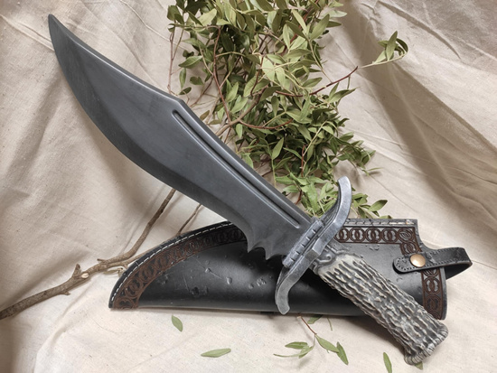 Bowie dagger - Curved blade - Antler Handle - Silver