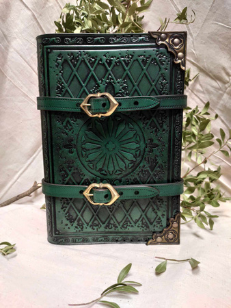 Leather Grimoire - Green/Gold - skórzana księga/notatnik