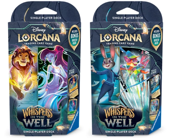 Disney Lorcana: Whispers In The Well Zestaw dwóch (2) Starter Deck Amber and Emerald oraz Sapphire and Steel