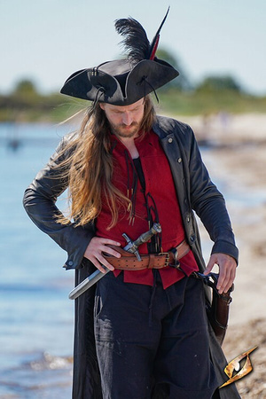 Simple Leather Pirate Tricorn Hat - Black
