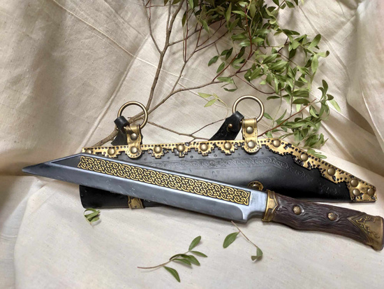 Seax - Knotted blade - Wooden handle - Gold