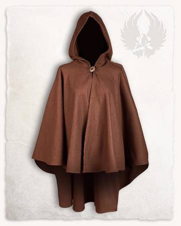 Kim Short Cape Wool Brown - wełniana półpeleryna z kapturem