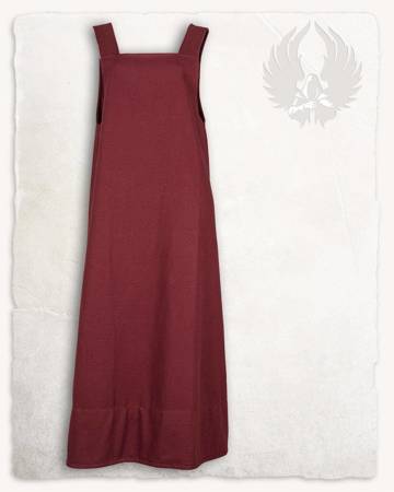 Lientje Apron Dress Bordeaux - płócienna długa suknia fartuchowa